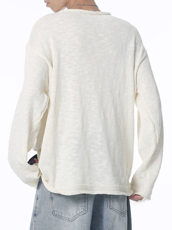 Suéter con diseño rasgado de color liso para hombre-4