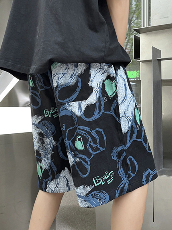 pantalones cortos con cordón y estampado de oso de dibujos animados irregulares para hombre-2