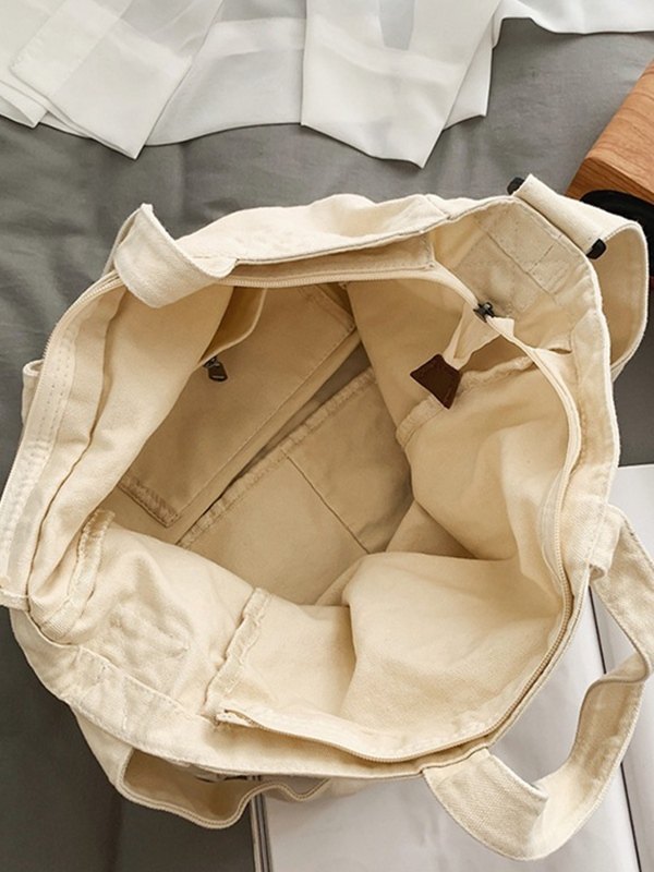 Bolso tote grande de lona con lavado vintage-5